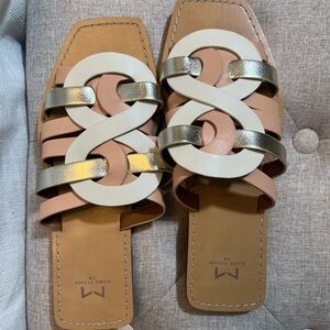Marc Fisher Pink, White and Silver Sandals with Interwoven Straps